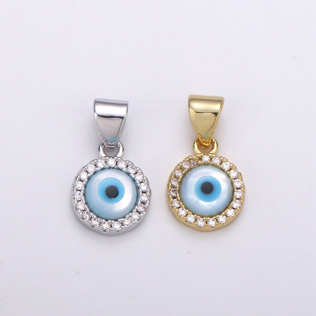 Enamel Gold Evil Eye Charm, 14k Gold Filled Eye Charms, Cubic Eye Pendant, Amulet Jewelry, Good Luck Eye Charm, Blue Silver Evil Eye Charm J-056 J-057