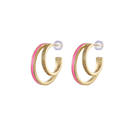 Enamel Hoops Gold, 14K Gold Filled Hoops, Large Gold Hoop Earrings, Small Hoops Black Pink Red White Earrings, Chunky Light Hoops P-206