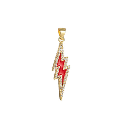 Enamel Lighting Gold Micro Pave Charm Lightning Bolt Pendant, Statement Bold Bolt, Wizard Charm, Thunder Pendant for Necklace H-846 H-852