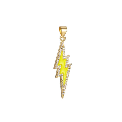 Enamel Lighting Gold Micro Pave Charm Lightning Bolt Pendant, Statement Bold Bolt, Wizard Charm, Thunder Pendant for Necklace H-846 H-852