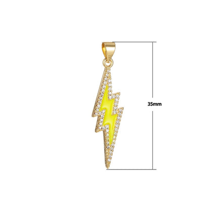 Enamel Lighting Gold Micro Pave Charm Lightning Bolt Pendant, Statement Bold Bolt, Wizard Charm, Thunder Pendant for Necklace H-846 H-852