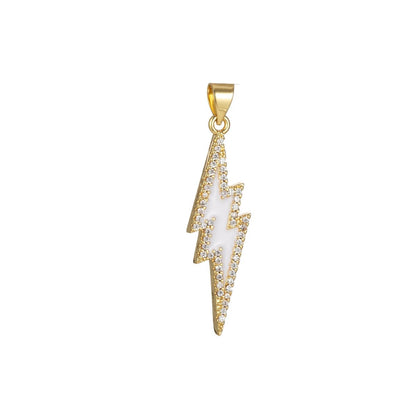 Enamel Lighting Gold Micro Pave Charm Lightning Bolt Pendant, Statement Bold Bolt, Wizard Charm, Thunder Pendant for Necklace H-846 H-852