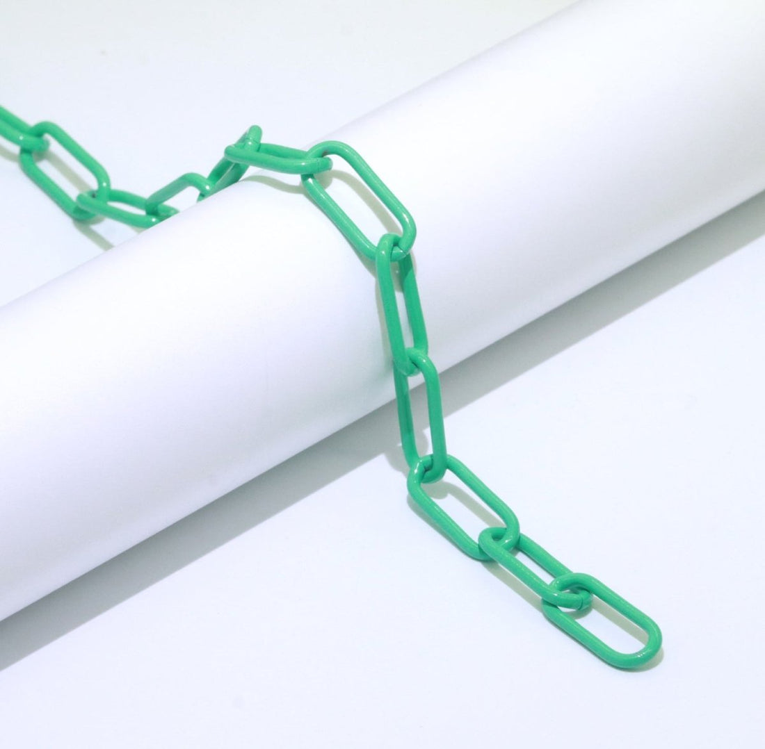 Enamel PAPERCLIP Link Elongated Chain by Yard, Colorful Chain In  Green, Hot Pink, Dark Green, Lavender, Black For Jewelry Making | ROLL-527 to ROLL-539 Clearance Pricing