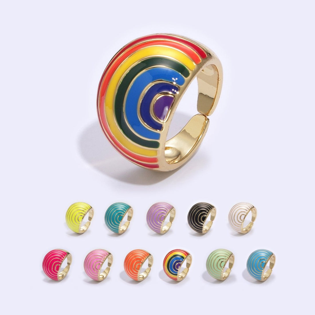 Enamel Rainbow Dome Ring for Women in Gold Chunky Bold Enamel Ring Signet Statement Ring y2k Jewelry U-083~U-093