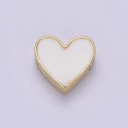 Enamel White / Pink Heart Gold Filled Spacer Beads | B-064