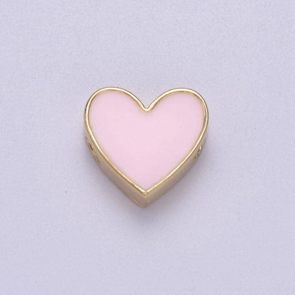 Enamel White / Pink Heart Gold Filled Spacer Beads | B-064