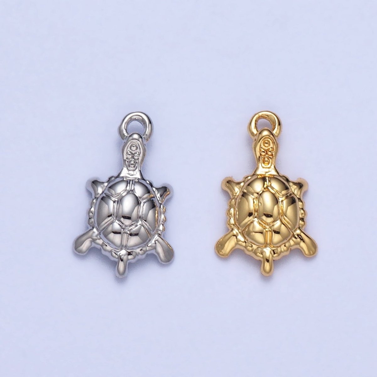 Endangered Sea Turtle Tortoise Puffed Ocean Animal Add-On Charm in Gold &amp; Silver | AC042