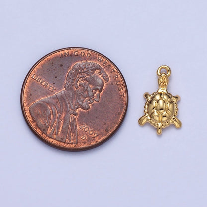 Endangered Sea Turtle Tortoise Puffed Ocean Animal Add-On Charm in Gold &amp; Silver | AC042