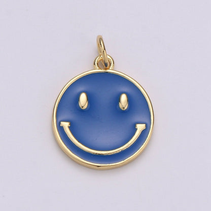 Epoxy Happy Face in Gold Round Charm, Enamel Happy Face Charm, Smiley Gold Enamel Charms, Dainty Smile charm, Teal, Red, White, Yellow,  Cute Gold Smiley Face Gold Filled Charm - D-136 TO D-145