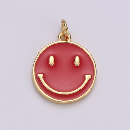 Epoxy Happy Face in Gold Round Charm, Enamel Happy Face Charm, Smiley Gold Enamel Charms, Dainty Smile charm, Teal, Red, White, Yellow,  Cute Gold Smiley Face Gold Filled Charm - D-136 TO D-145