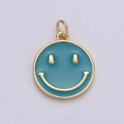 Epoxy Happy Face in Gold Round Charm, Enamel Happy Face Charm, Smiley Gold Enamel Charms, Dainty Smile charm, Teal, Red, White, Yellow,  Cute Gold Smiley Face Gold Filled Charm - D-136 TO D-145