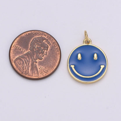 Epoxy Happy Face in Gold Round Charm, Enamel Happy Face Charm, Smiley Gold Enamel Charms, Dainty Smile charm, Teal, Red, White, Yellow,  Cute Gold Smiley Face Gold Filled Charm - D-136 TO D-145