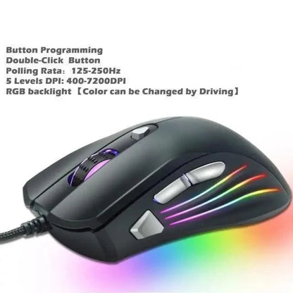 Ergonomic Design Wired RGB Professional Gaming Mouse Optical Gamer Mice Adjustable DPI Mouse With Backlight For Computer