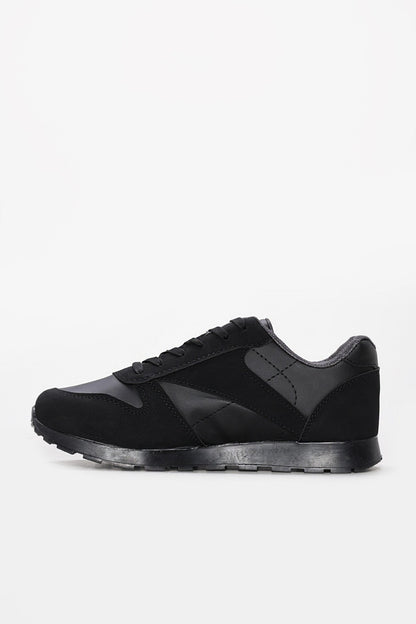 Black Rugged-Sole Panel Sneakers for Men | Wessi