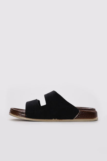 Black Twin-Strap Buckle Slide Sandals for Men | Wessi