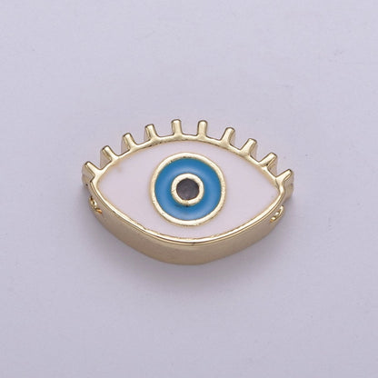 Evil Eye Bead, Enamel Eye 13.7x8.5mm Evil Eye Beads, Side Drilled Black, Blue, Pink, Green, White Enamel B-755 to-B-759