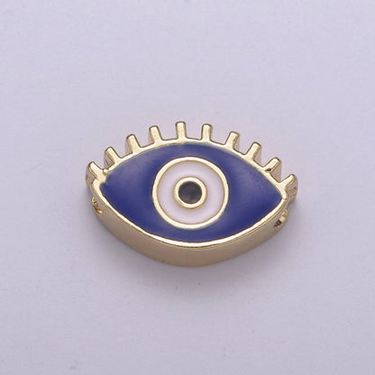 Evil Eye Bead, Enamel Eye 13.7x8.5mm Evil Eye Beads, Side Drilled Black, Blue, Pink, Green, White Enamel B-755 to-B-759