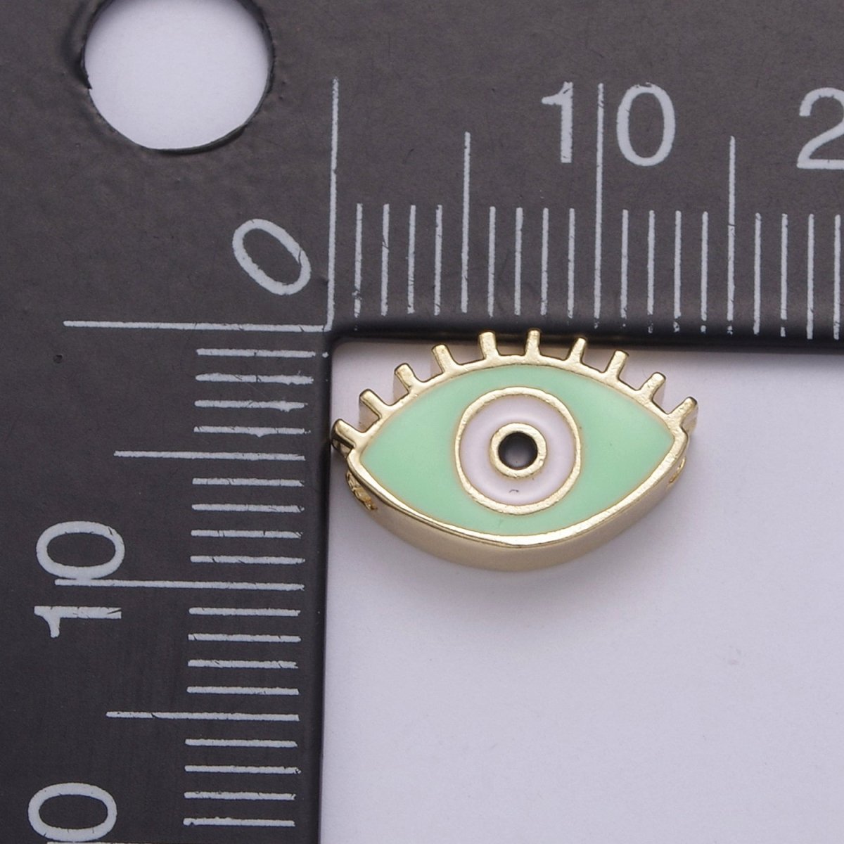 Evil Eye Bead, Enamel Eye 13.7x8.5mm Evil Eye Beads, Side Drilled Black, Blue, Pink, Green, White Enamel B-755 to-B-759
