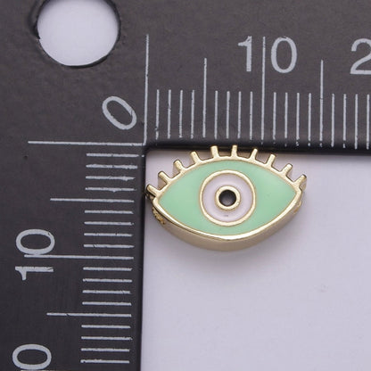 Evil Eye Bead, Enamel Eye 13.7x8.5mm Evil Eye Beads, Side Drilled Black, Blue, Pink, Green, White Enamel B-755 to-B-759