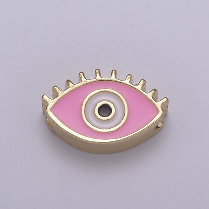 Evil Eye Bead, Enamel Eye 13.7x8.5mm Evil Eye Beads, Side Drilled Black, Blue, Pink, Green, White Enamel B-755 to-B-759