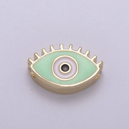 Evil Eye Bead, Enamel Eye 13.7x8.5mm Evil Eye Beads, Side Drilled Black, Blue, Pink, Green, White Enamel B-755 to-B-759