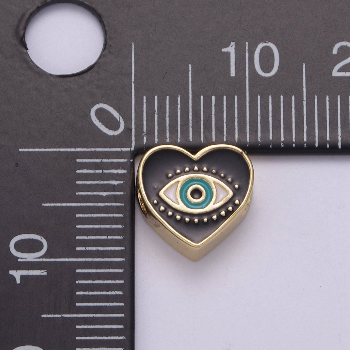 Evil Eye Bead, Heart Evil Eye, 10mm Evil Eye Beads, Side Drilled Black, Blue, Pink, Green, White Enamel   B-754