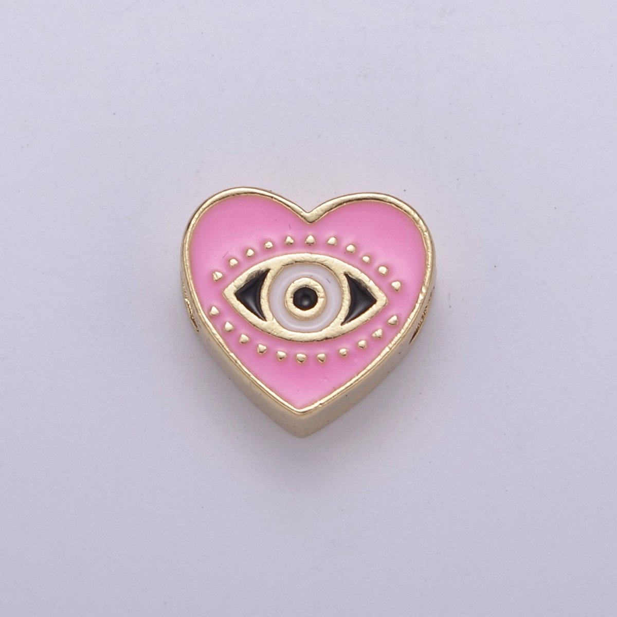 Evil Eye Bead, Heart Evil Eye, 10mm Evil Eye Beads, Side Drilled Black, Blue, Pink, Green, White Enamel   B-754