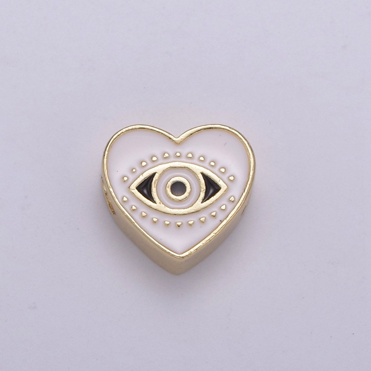 Evil Eye Bead, Heart Evil Eye, 10mm Evil Eye Beads, Side Drilled Black, Blue, Pink, Green, White Enamel   B-754