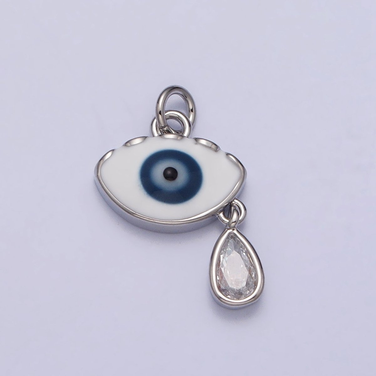 Evil Eye Enamel Clear Teardrop CZ Dangle Charm in Gold &amp; Silver | AC318 AC319