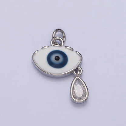 Evil Eye Enamel Clear Teardrop CZ Dangle Charm in Gold &amp; Silver | AC318 AC319