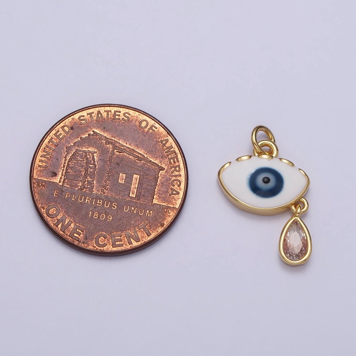 Evil Eye Enamel Clear Teardrop CZ Dangle Charm in Gold &amp; Silver | AC318 AC319