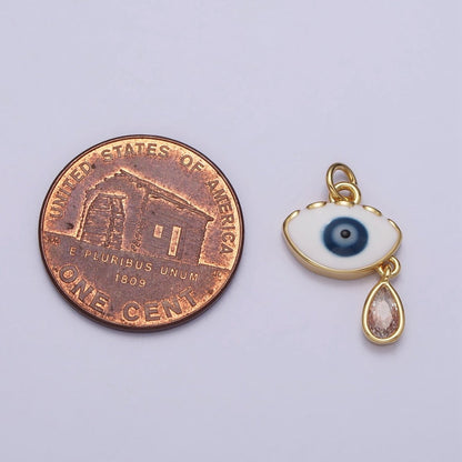 Evil Eye Enamel Clear Teardrop CZ Dangle Charm in Gold &amp; Silver | AC318 AC319