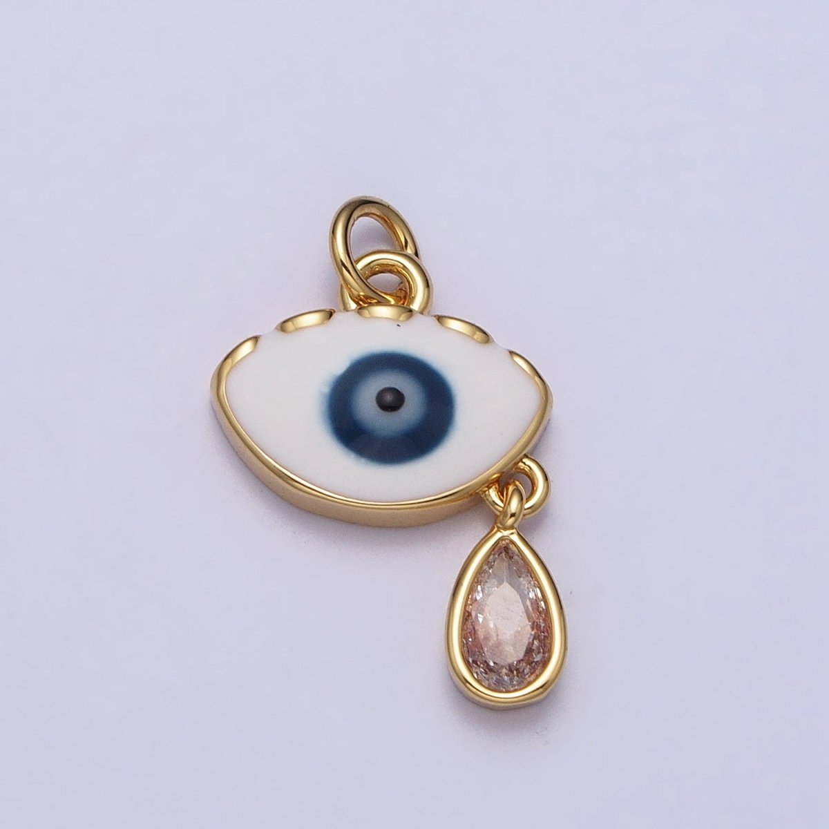 Evil Eye Enamel Clear Teardrop CZ Dangle Charm in Gold &amp; Silver | AC318 AC319