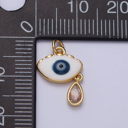 Evil Eye Enamel Clear Teardrop CZ Dangle Charm in Gold &amp; Silver | AC318 AC319