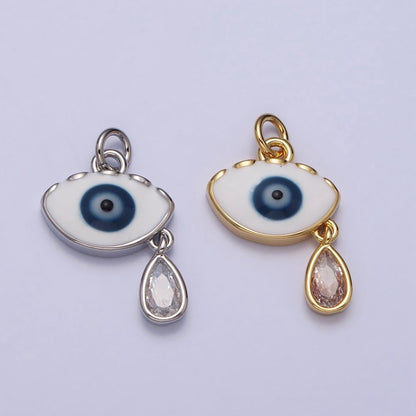 Evil Eye Enamel Clear Teardrop CZ Dangle Charm in Gold &amp; Silver | AC318 AC319
