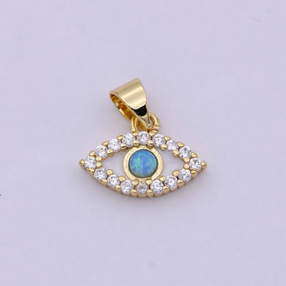Evil Eye Micro Pave Blue Opal Charm - Evil Eye Cubic Zirconia Wholesale Charms H-444