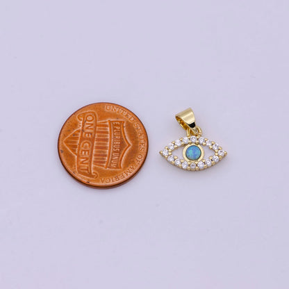 Evil Eye Micro Pave Blue Opal Charm - Evil Eye Cubic Zirconia Wholesale Charms H-444