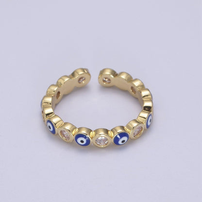 Evil Eye Ring, Minimalist Gold Ring, Dainty Stackable Ring 14k Gold Filled Open Adjustable Ring Amulet Jewelry U-331~U-335