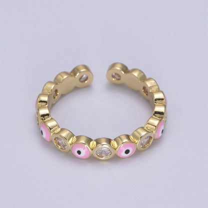 Evil Eye Ring, Minimalist Gold Ring, Dainty Stackable Ring 14k Gold Filled Open Adjustable Ring Amulet Jewelry U-331~U-335