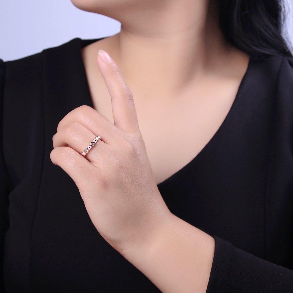 Evil Eye Ring, Minimalist Gold Ring, Dainty Stackable Ring 14k Gold Filled Open Adjustable Ring Amulet Jewelry U-331~U-335