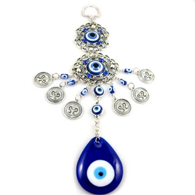 Evil Eye Wind Chimes Home Wall Hanging Decor Blue Evil Eye Wall Hanging Ornament With Round Eye Design Metal Home Decor Protection And Good Luck Charm Gift Blessing Protection Gift Dream Catcher Blue Rhinestone Wind Chimes