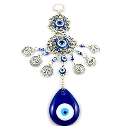 Evil Eye Wind Chimes Home Wall Hanging Decor Blue Evil Eye Wall Hanging Ornament With Round Eye Design Metal Home Decor Protection And Good Luck Charm Gift Blessing Protection Gift Dream Catcher Blue Rhinestone Wind Chimes