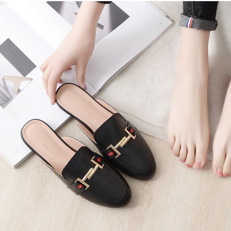 Exquisite Woman Slides Outdoor Platform Slippers Square Ladies Mules Slip On Comfortable Pointed Toe Womens Loafers Women&