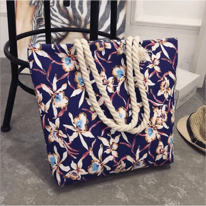 Eye-Catching Fashionable Folding Women Big Size Handbag Ladies Casual Flower Printing Canvas Graffiti Shoulder Bag