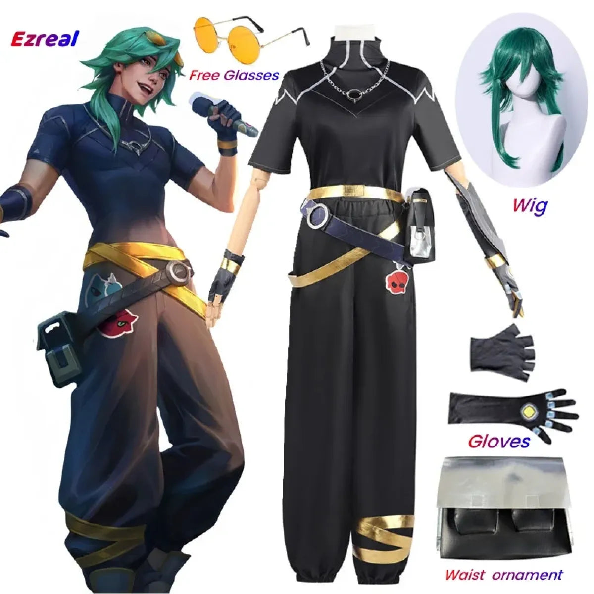 Ezreal Cosplay Costume – League of Legends Outfit with Wig &amp; Props