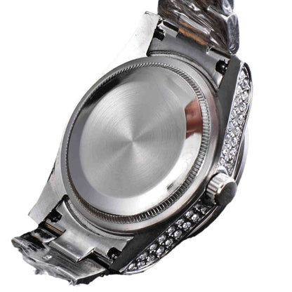 Mens All-Diamond Stainless Steel Quartz Watch