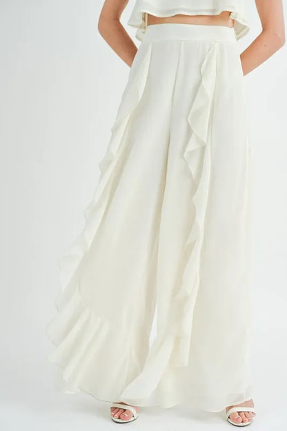 MABLE Crop Cami and Ruffled Wide Leg Pants Set