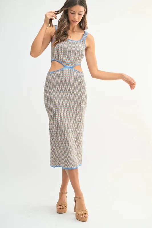 Multi Color Chevron Knit Bodycon Midi Dress