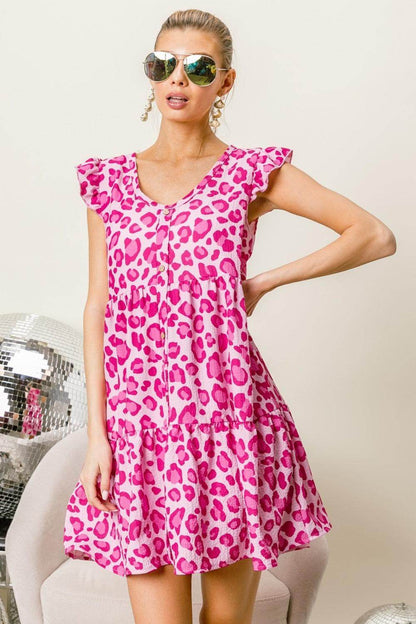 BiBi Leopard Cap Sleeve Tiered Mini Dress for Stylish Looks