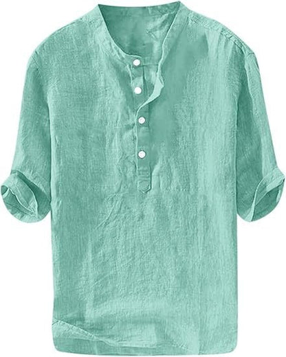 Mens Short-sleeved Loose-fit Linen Shirt